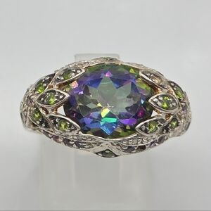 Designer Signed Mystic Topaz And Peridot Ring
